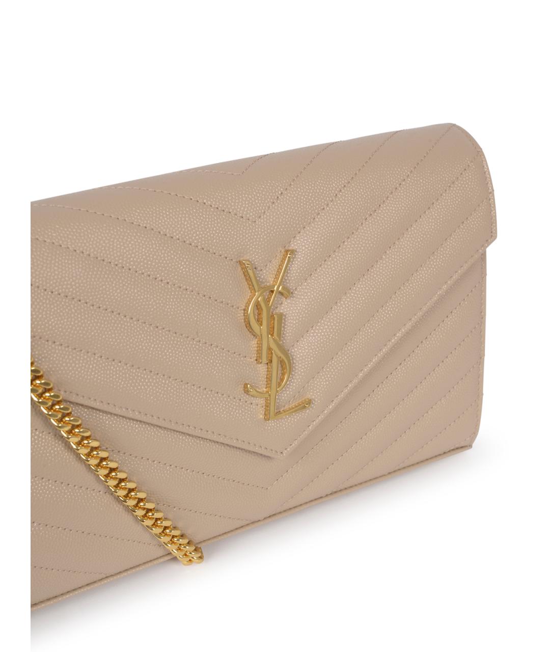 SAINT LAURENT Бежевая кожаная сумка через плечо, фото 4