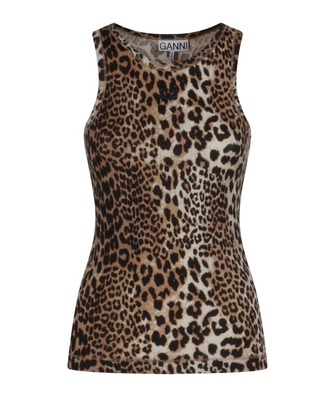 GANNI Коричневая хлопковая майка, фото 1