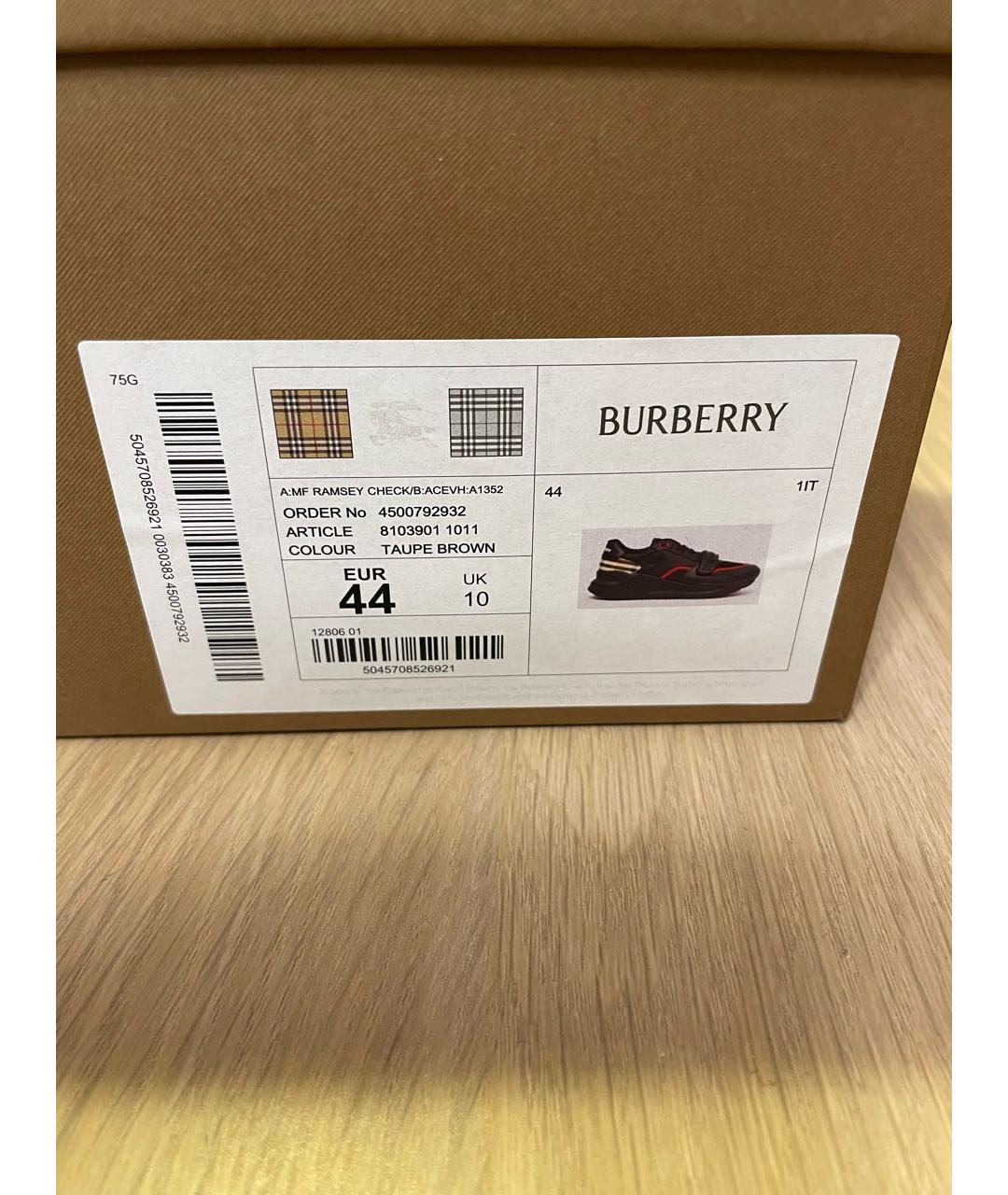 BURBERRY Черные кожаные низкие кроссовки / кеды, фото 5