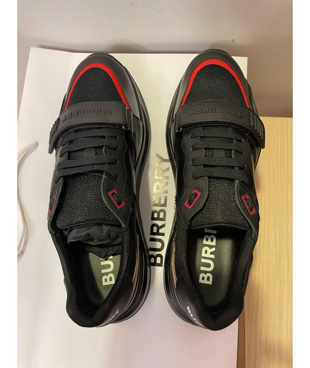 BURBERRY Черные кожаные низкие кроссовки / кеды, фото 3