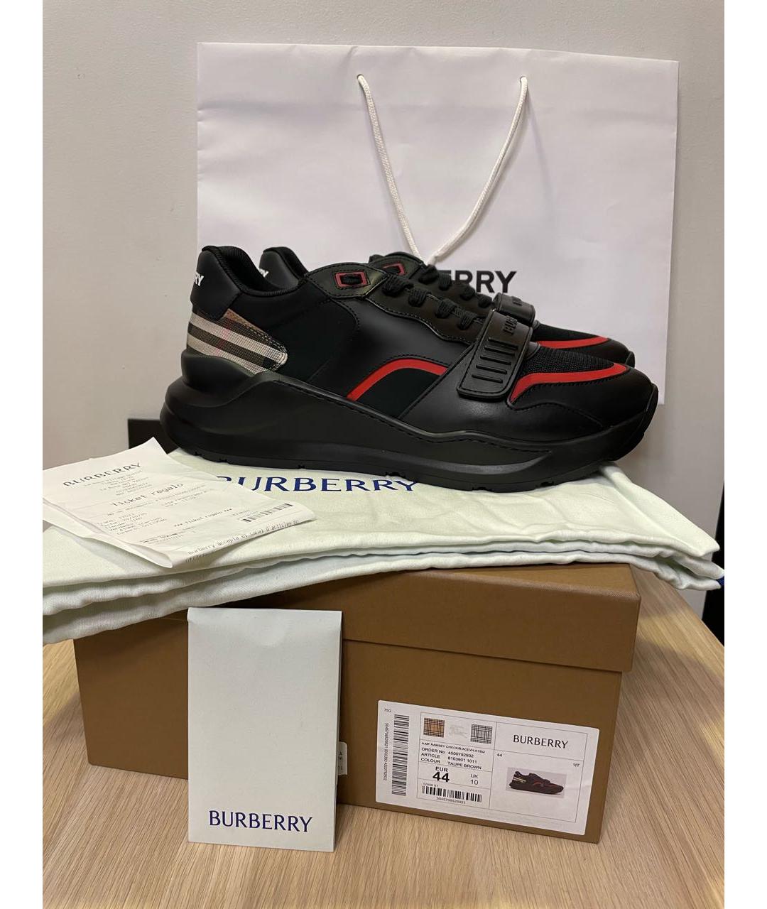 BURBERRY Черные кожаные низкие кроссовки / кеды, фото 6