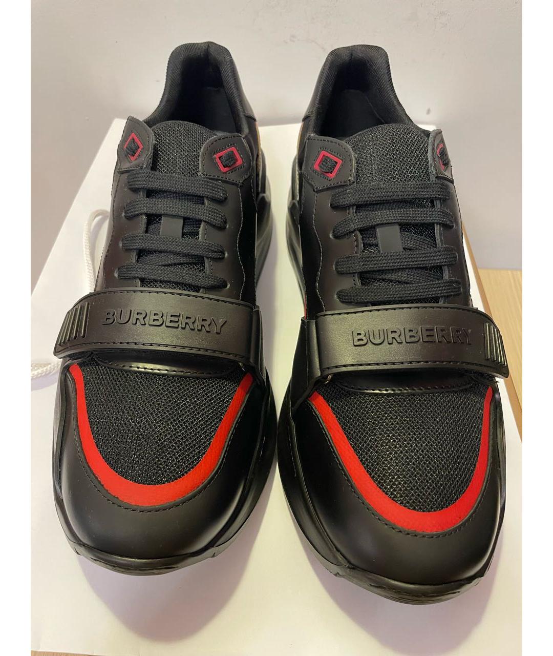 BURBERRY Черные кожаные низкие кроссовки / кеды, фото 2