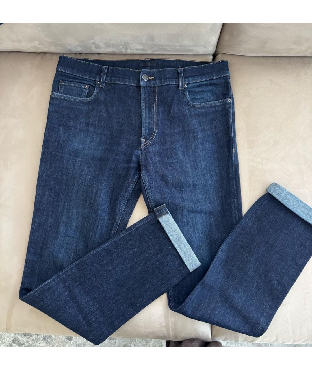 PRADA Темно-синие хлопковые прямые джинсы, фото 5