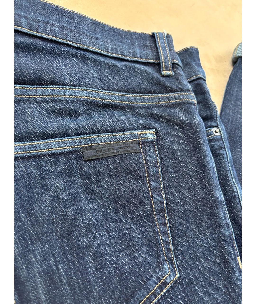 PRADA Темно-синие хлопковые прямые джинсы, фото 4