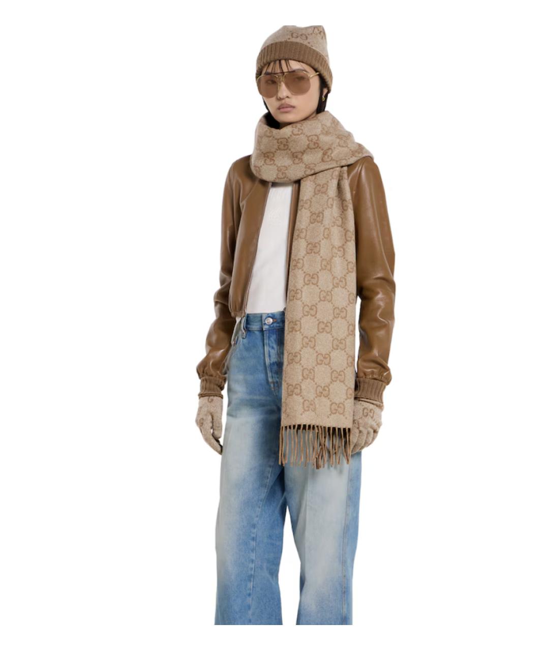 GUCCI Бежевый шарф, фото 3