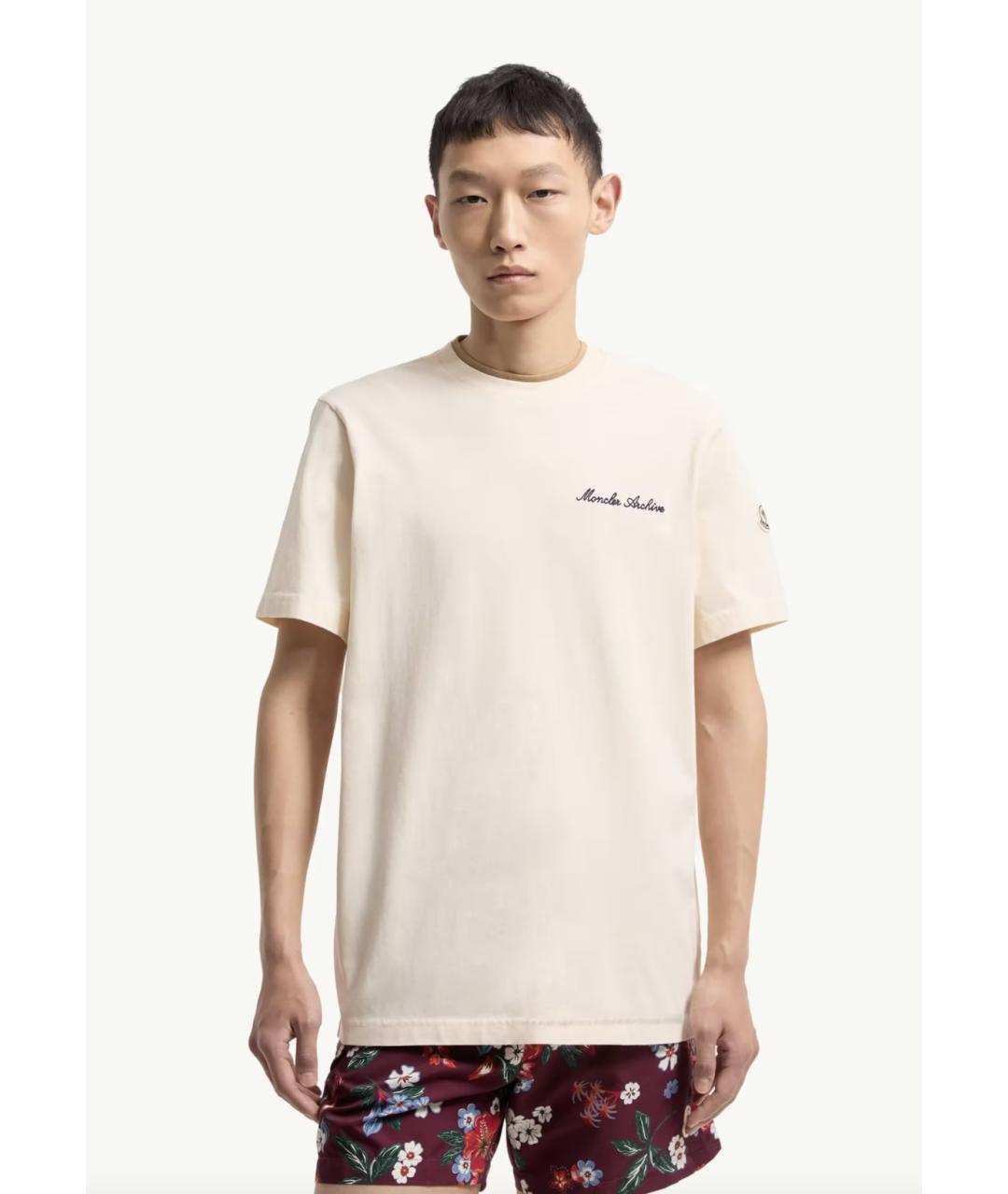 MONCLER Бежевая хлопковая футболка, фото 4