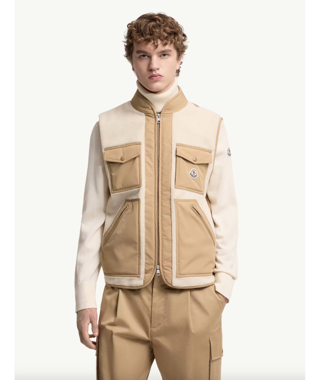 MONCLER Бежевый полиэстеровый жилет, фото 4