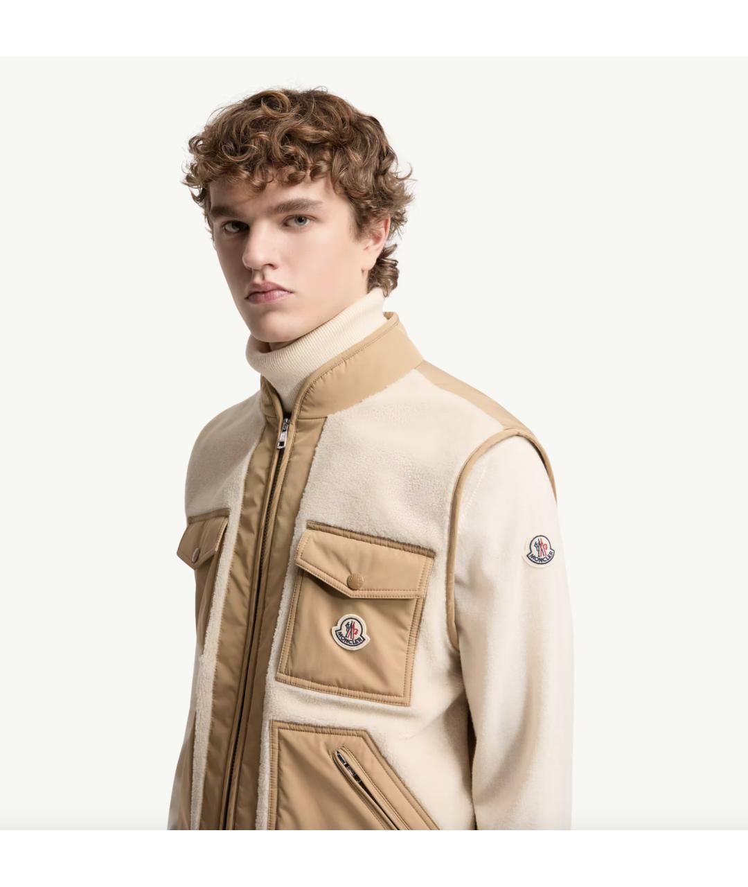MONCLER Бежевый полиэстеровый жилет, фото 3