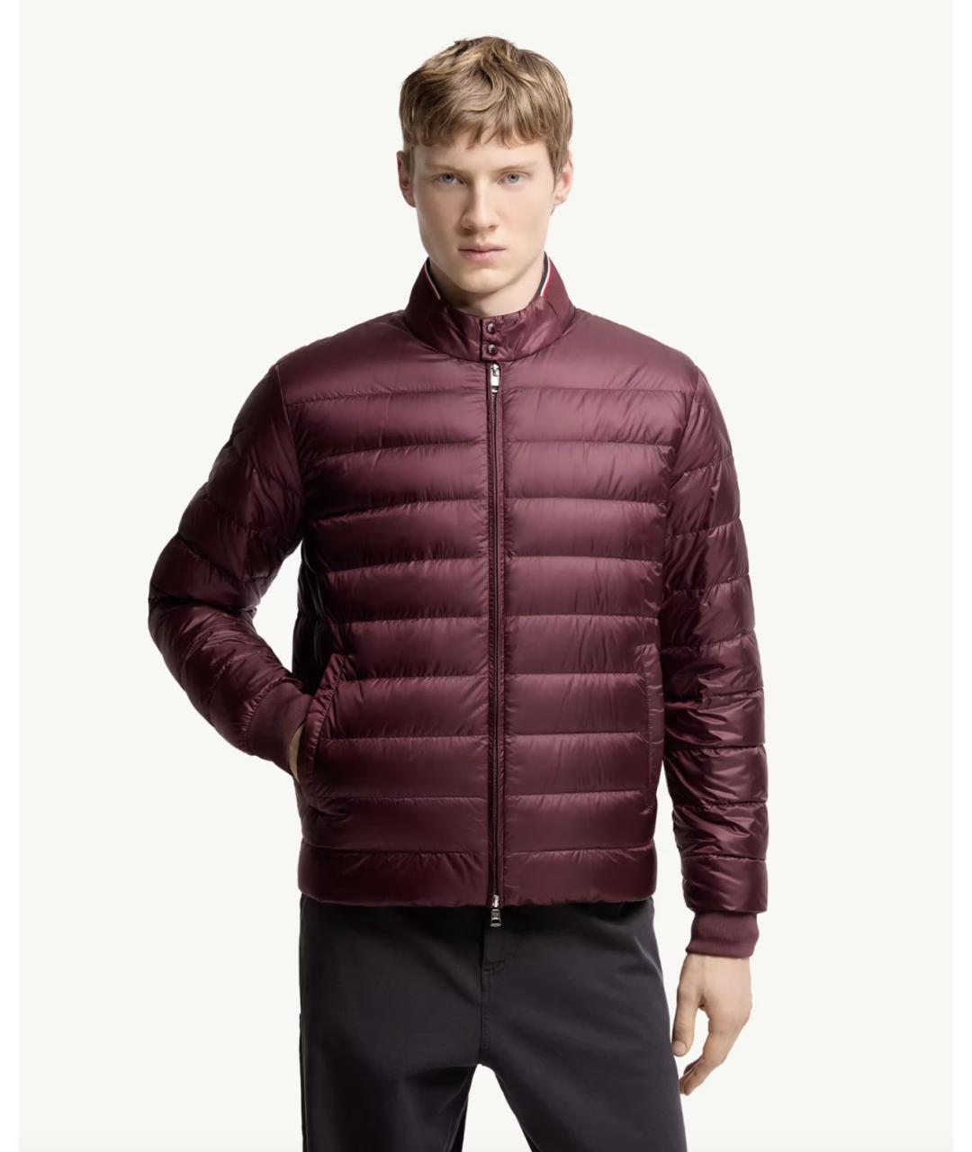 MONCLER Бордовый полиамидовый пуховик, фото 4