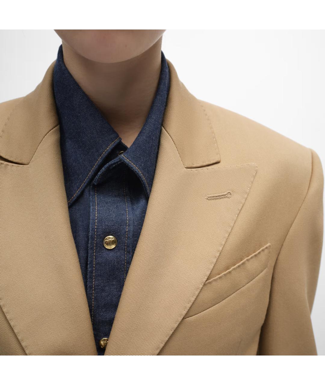 CELINE Бежевый шерстяной жакет/пиджак, фото 5