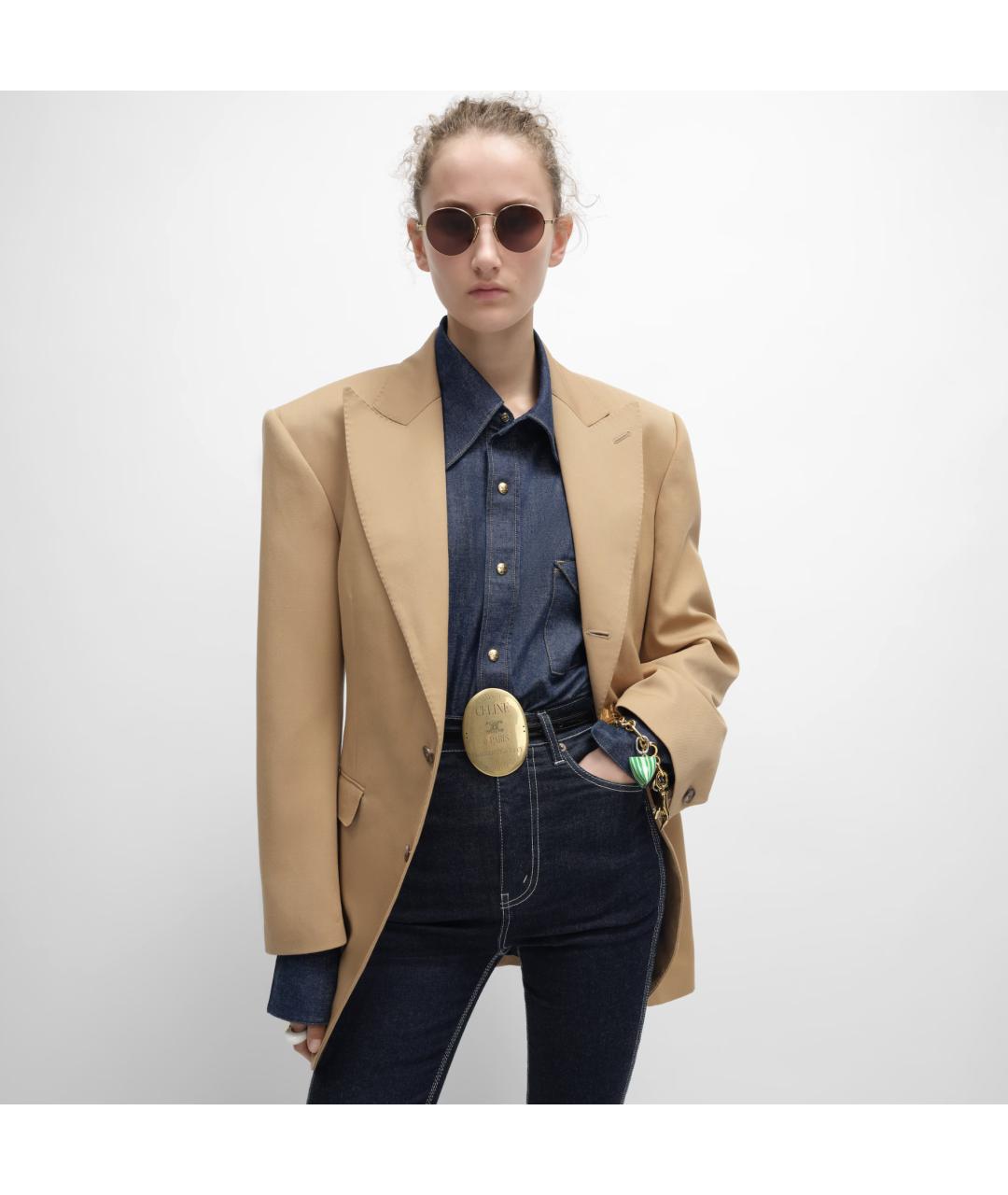 CELINE Бежевый шерстяной жакет/пиджак, фото 6