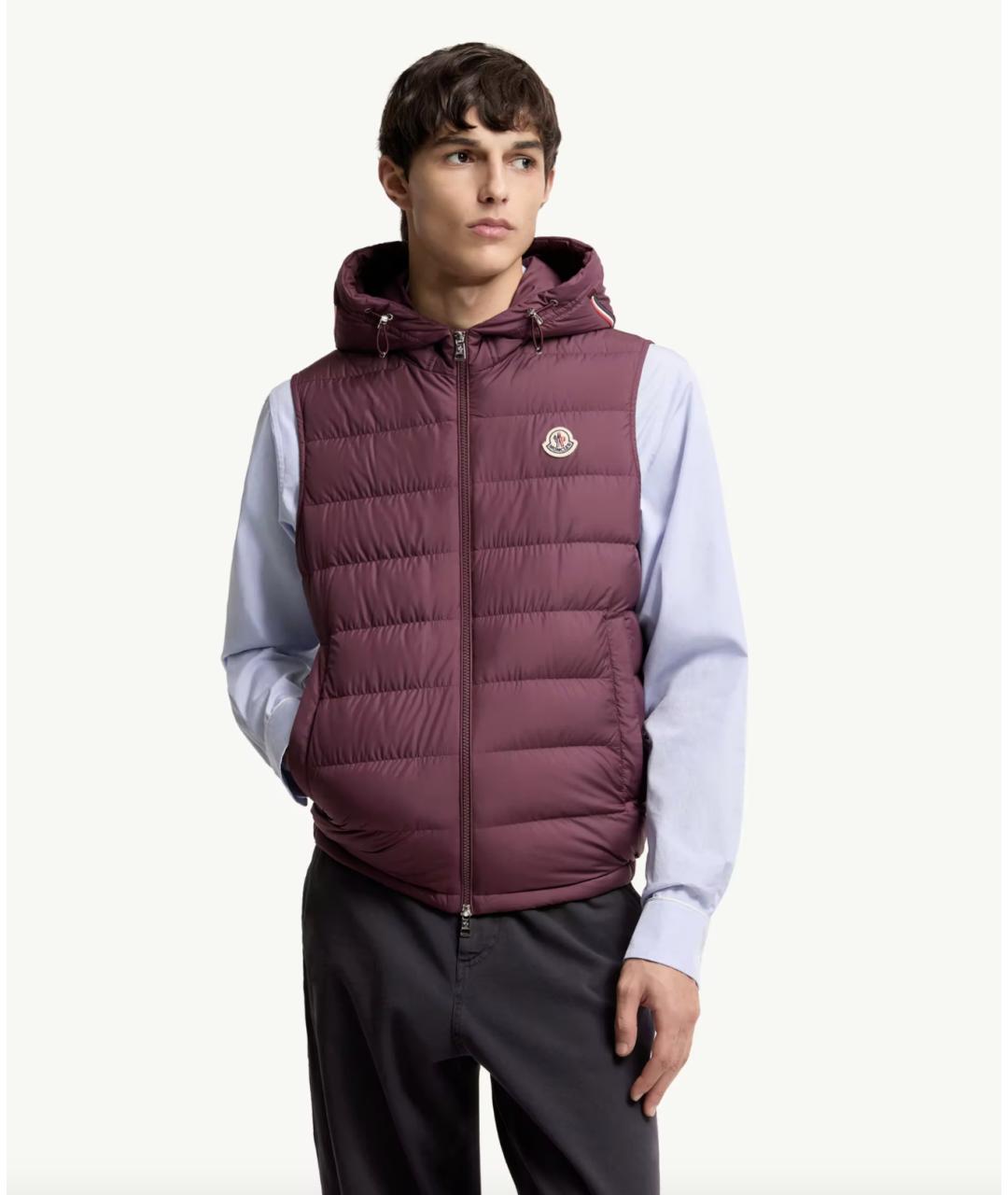 MONCLER Бордовый полиамидовый жилет, фото 4