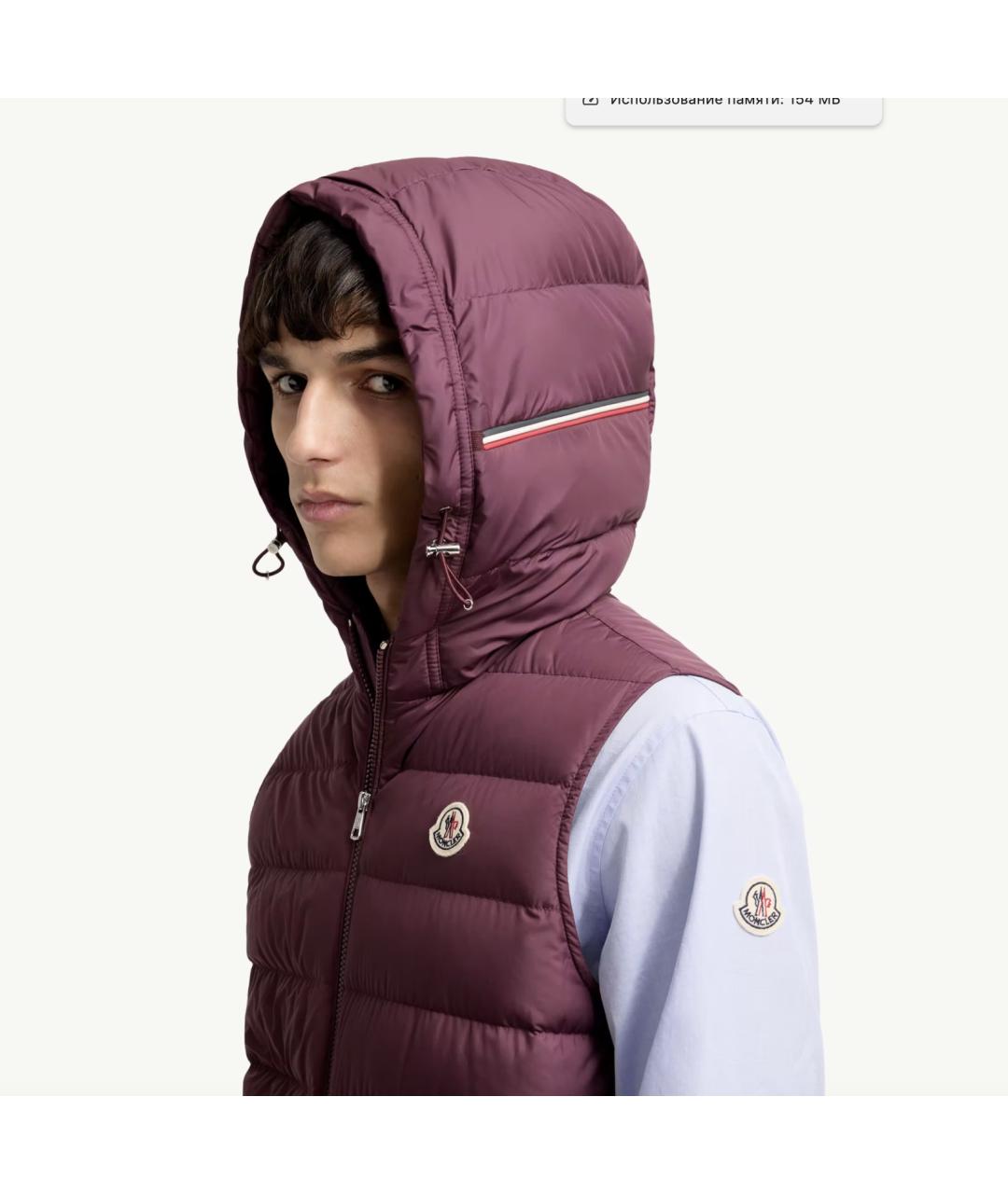 MONCLER Бордовый полиамидовый жилет, фото 3