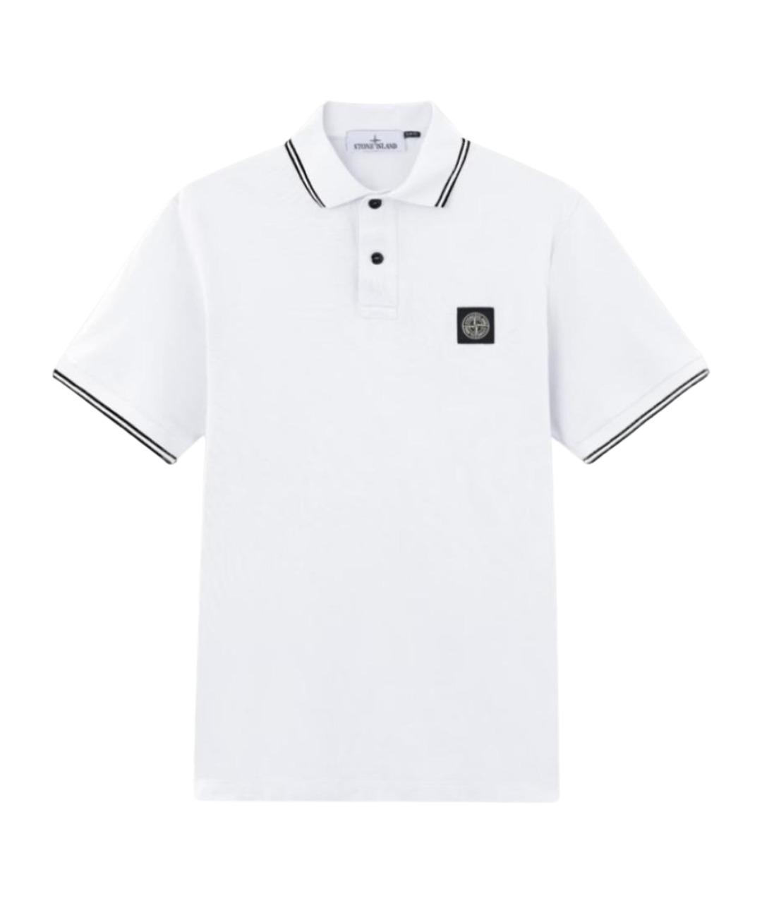 STONE ISLAND Белое хлопковое поло с коротким рукавом, фото 1