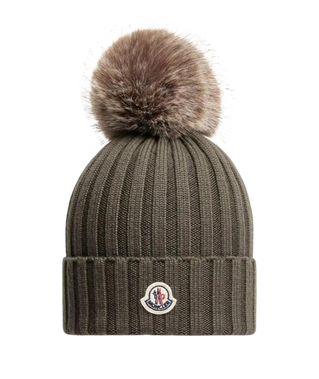 MONCLER Зеленая шерстяная шапка, фото 1