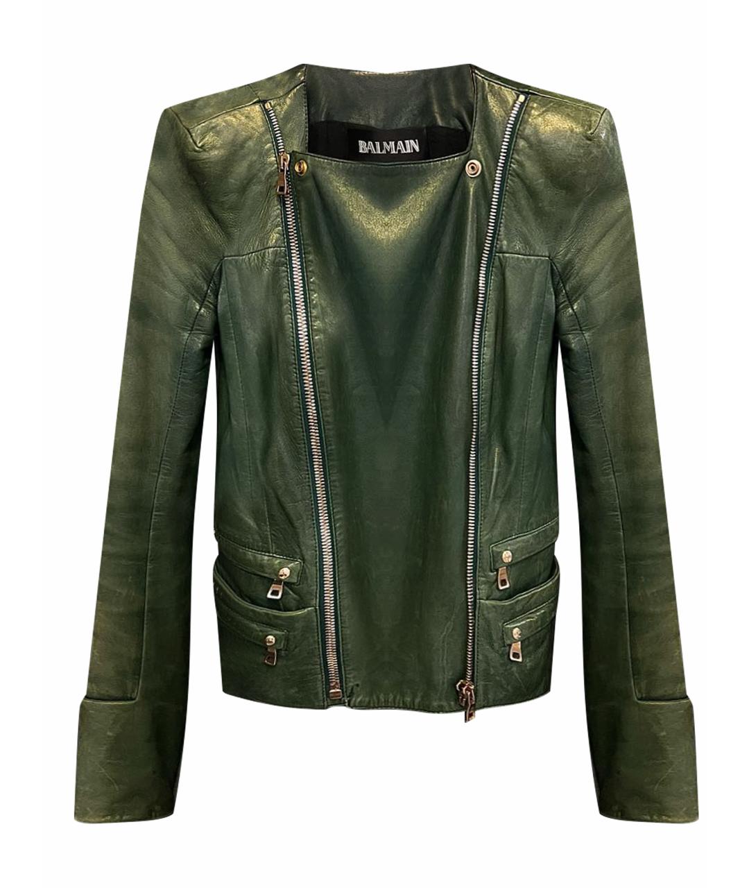 BALMAIN Зеленая кожаная куртка, фото 1
