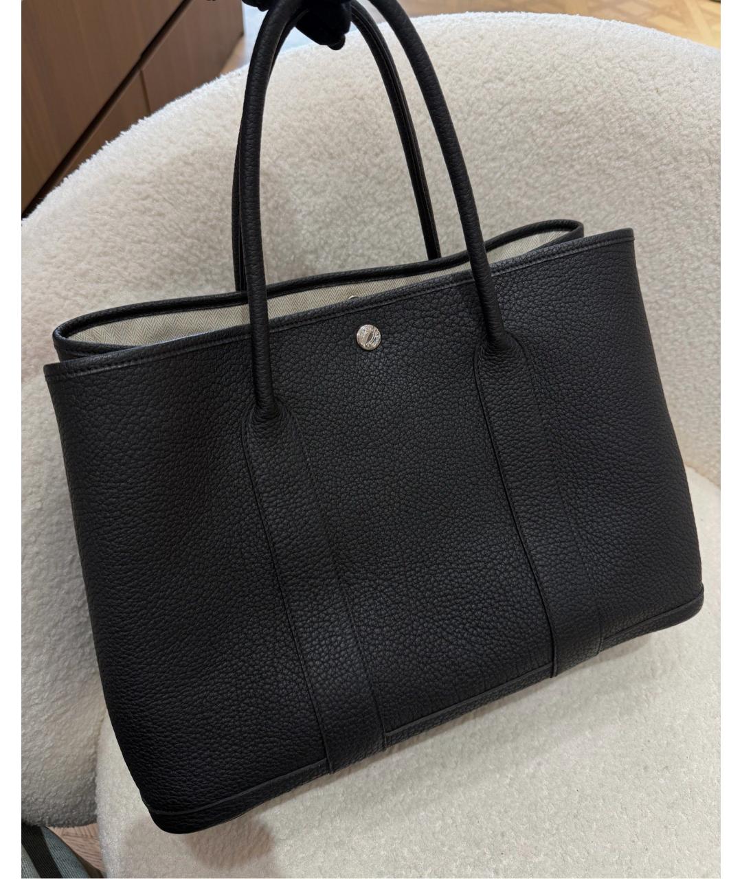 HERMES Черная кожаная сумка тоут, фото 6