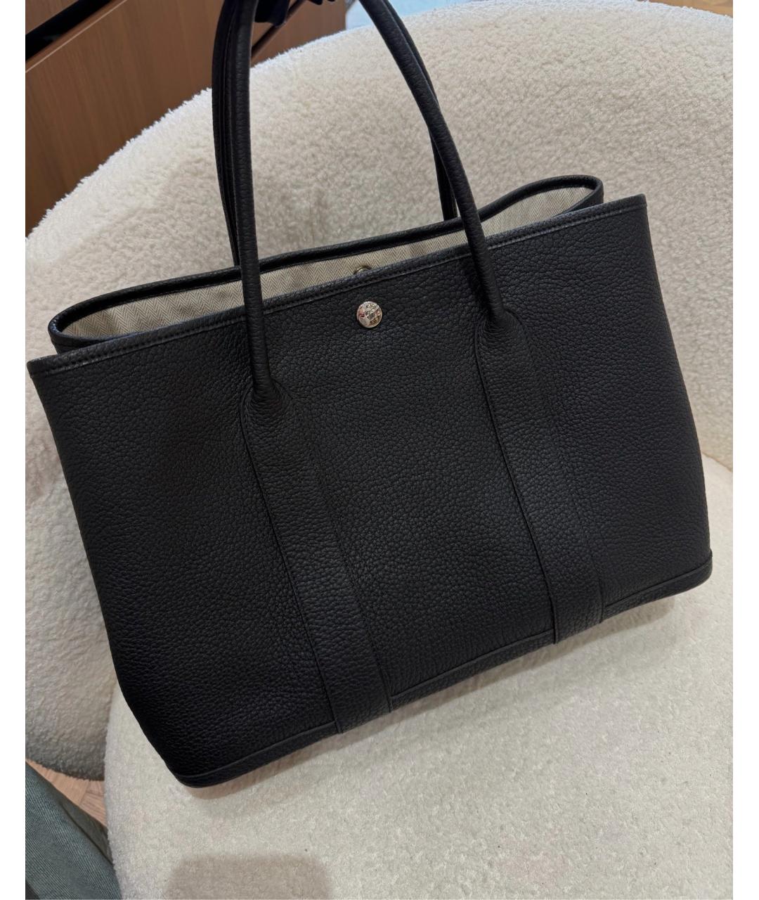 HERMES Черная кожаная сумка тоут, фото 2