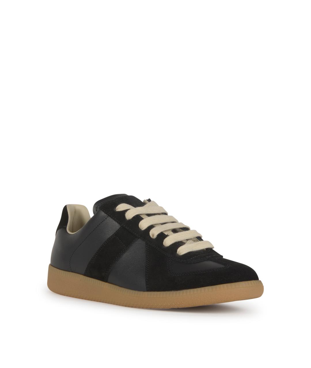 MAISON MARGIELA Черные кожаные низкие кроссовки / кеды, фото 2