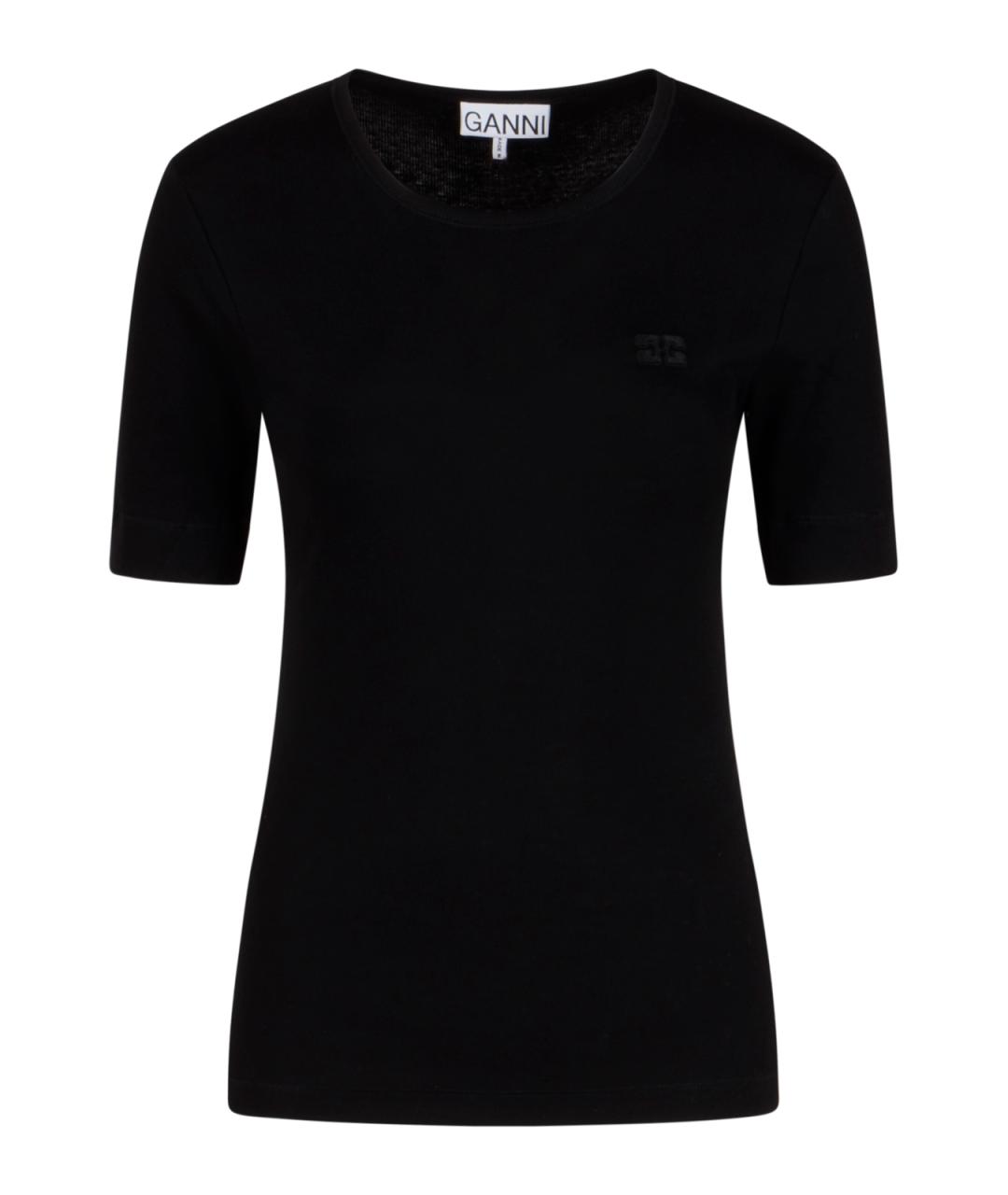 GANNI Черная хлопковая футболка, фото 1