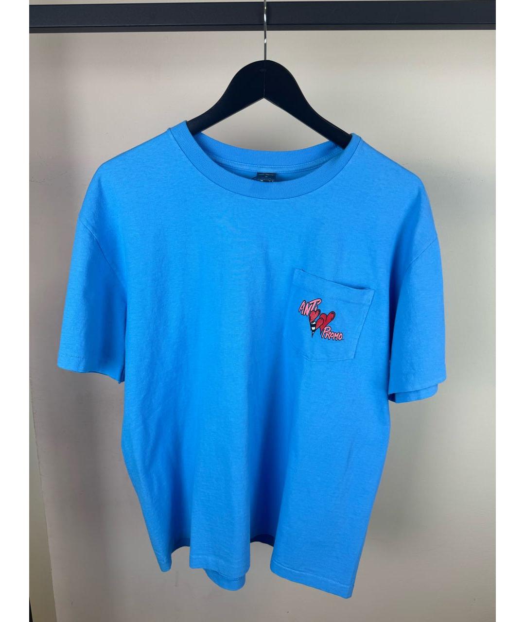Anti Promo by Matty Boy Голубая хлопковая футболка, фото 5
