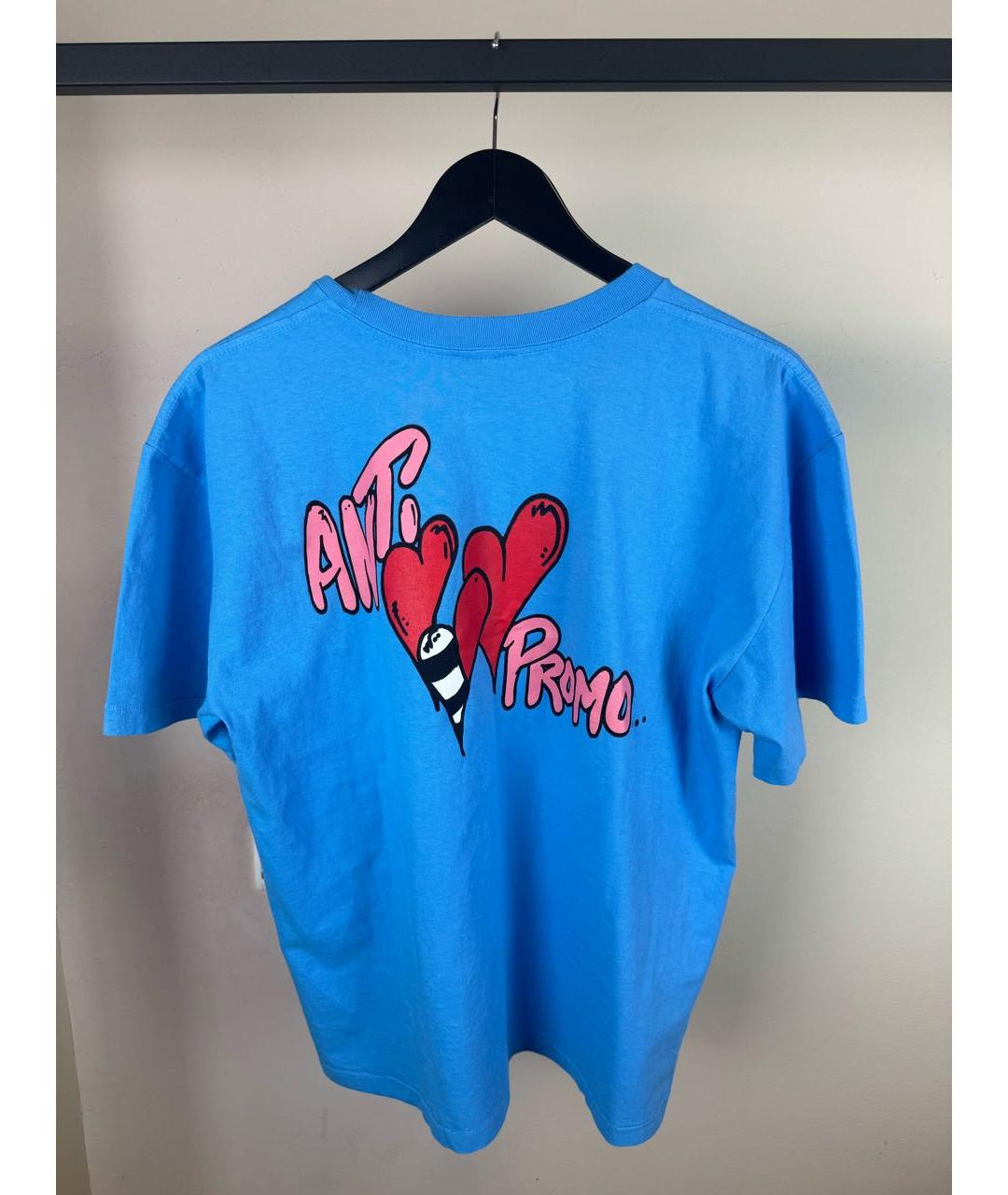 Anti Promo by Matty Boy Голубая хлопковая футболка, фото 2