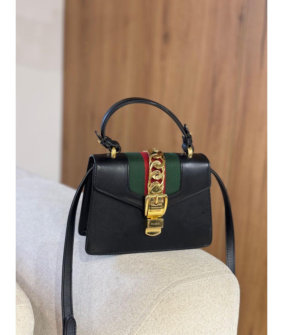 GUCCI Черная кожаная сумка через плечо, фото 5