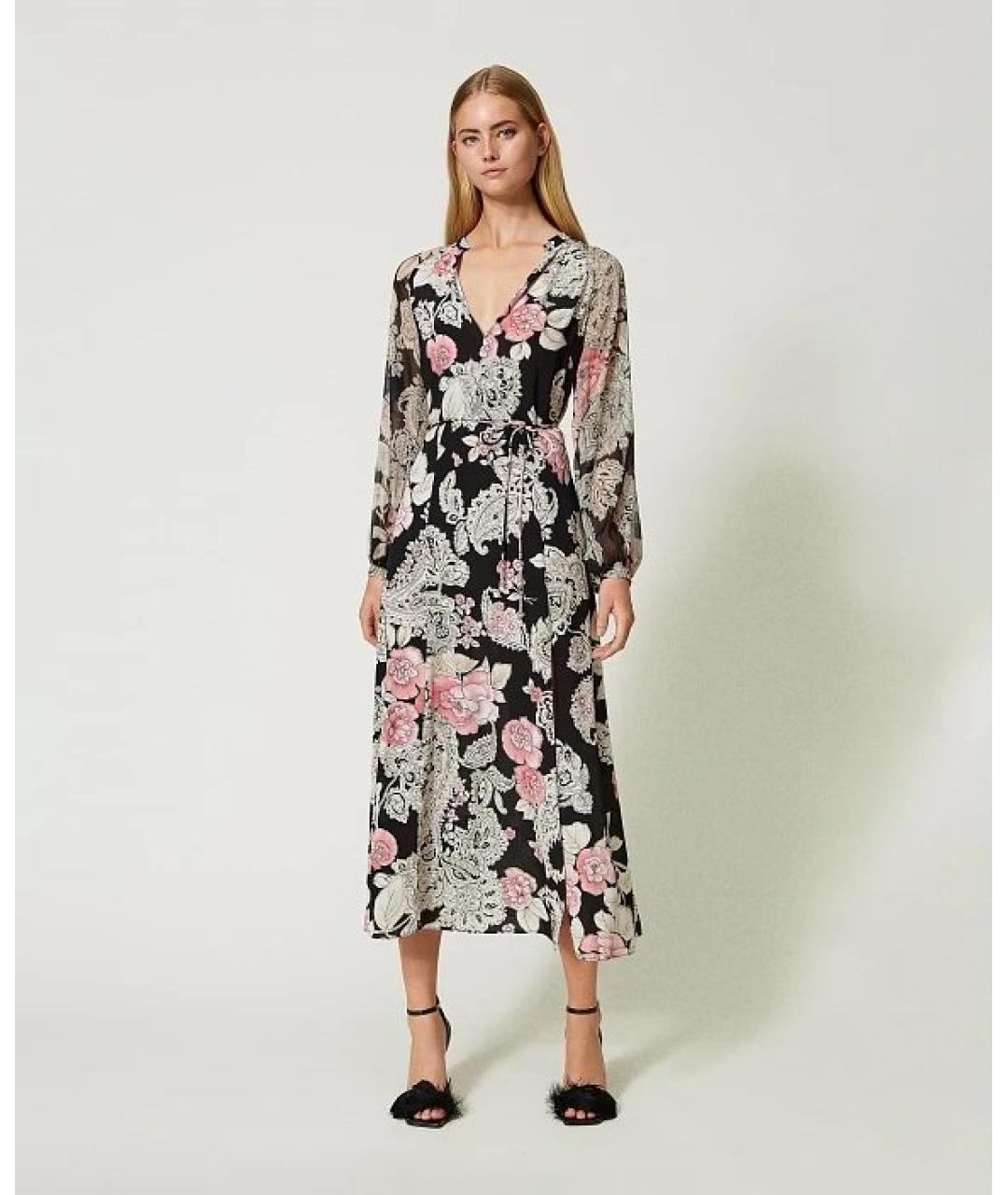 TWIN-SET Черное вискозное повседневное платье, фото 7