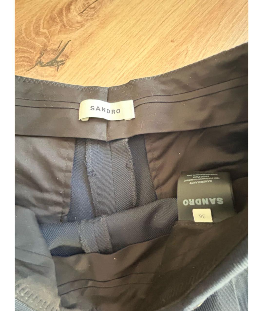 SANDRO Темно-синие полиэстеровые брюки широкие, фото 4