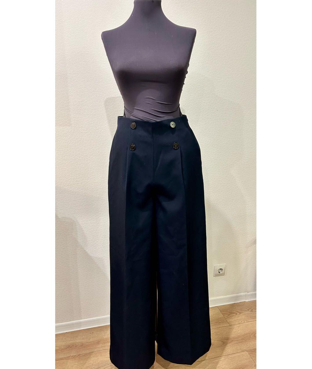 SANDRO Темно-синие полиэстеровые брюки широкие, фото 6