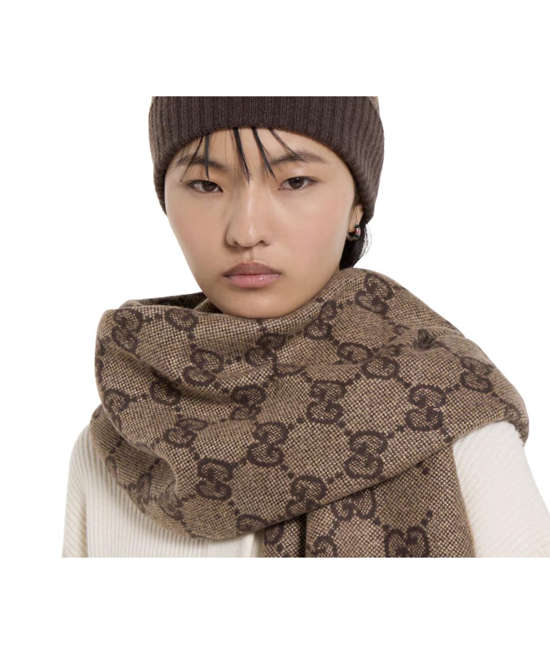 GUCCI Коричневый кашемировый шарф, фото 4