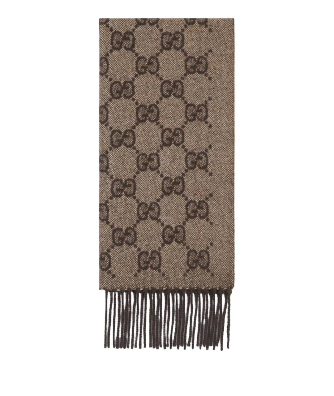 GUCCI Коричневый кашемировый шарф, фото 1