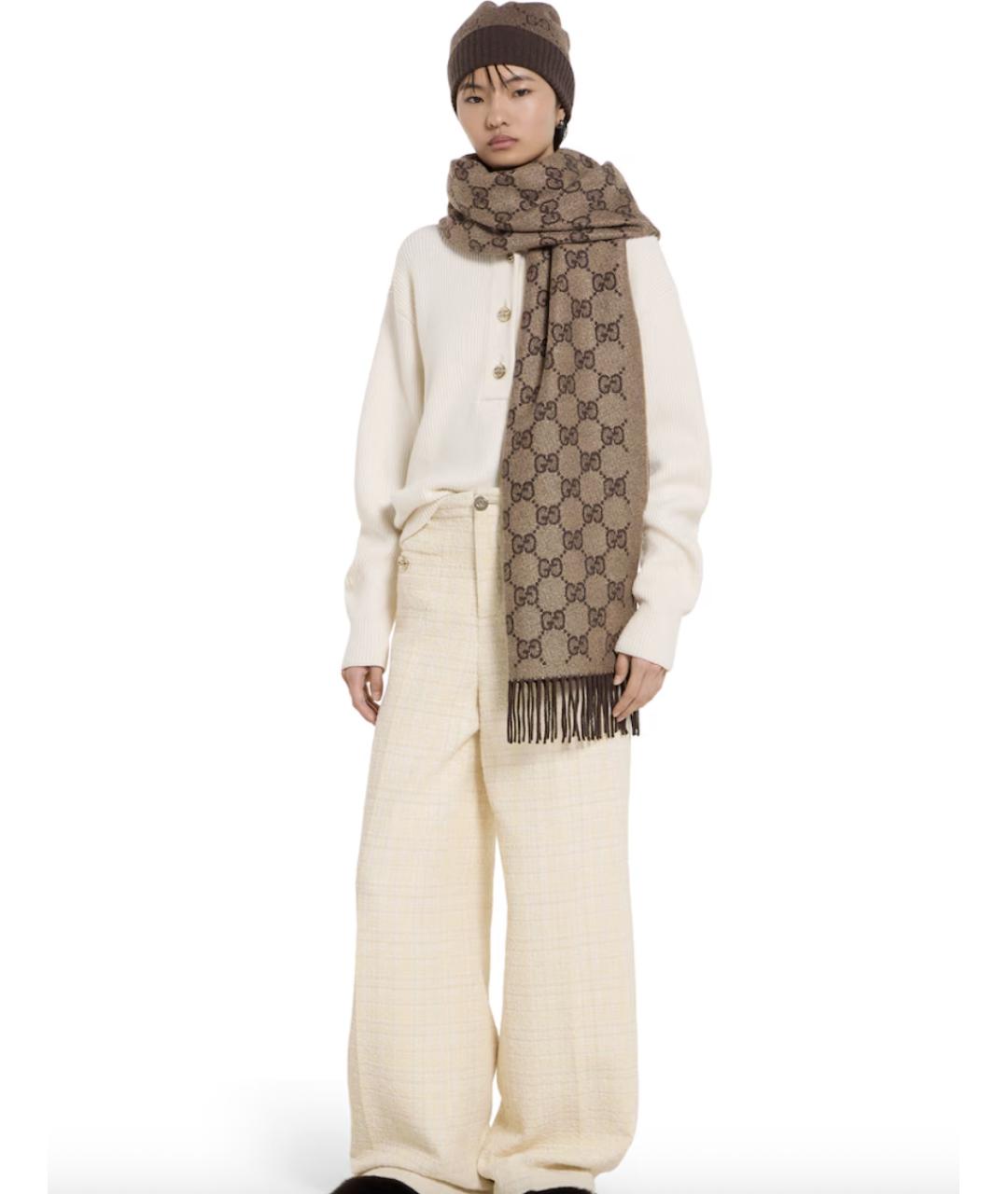 GUCCI Коричневый кашемировый шарф, фото 3