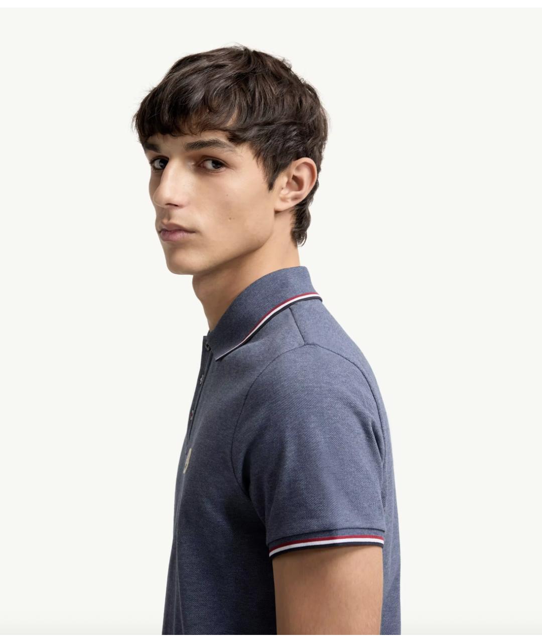 MONCLER Синее хлопковое поло с коротким рукавом, фото 3