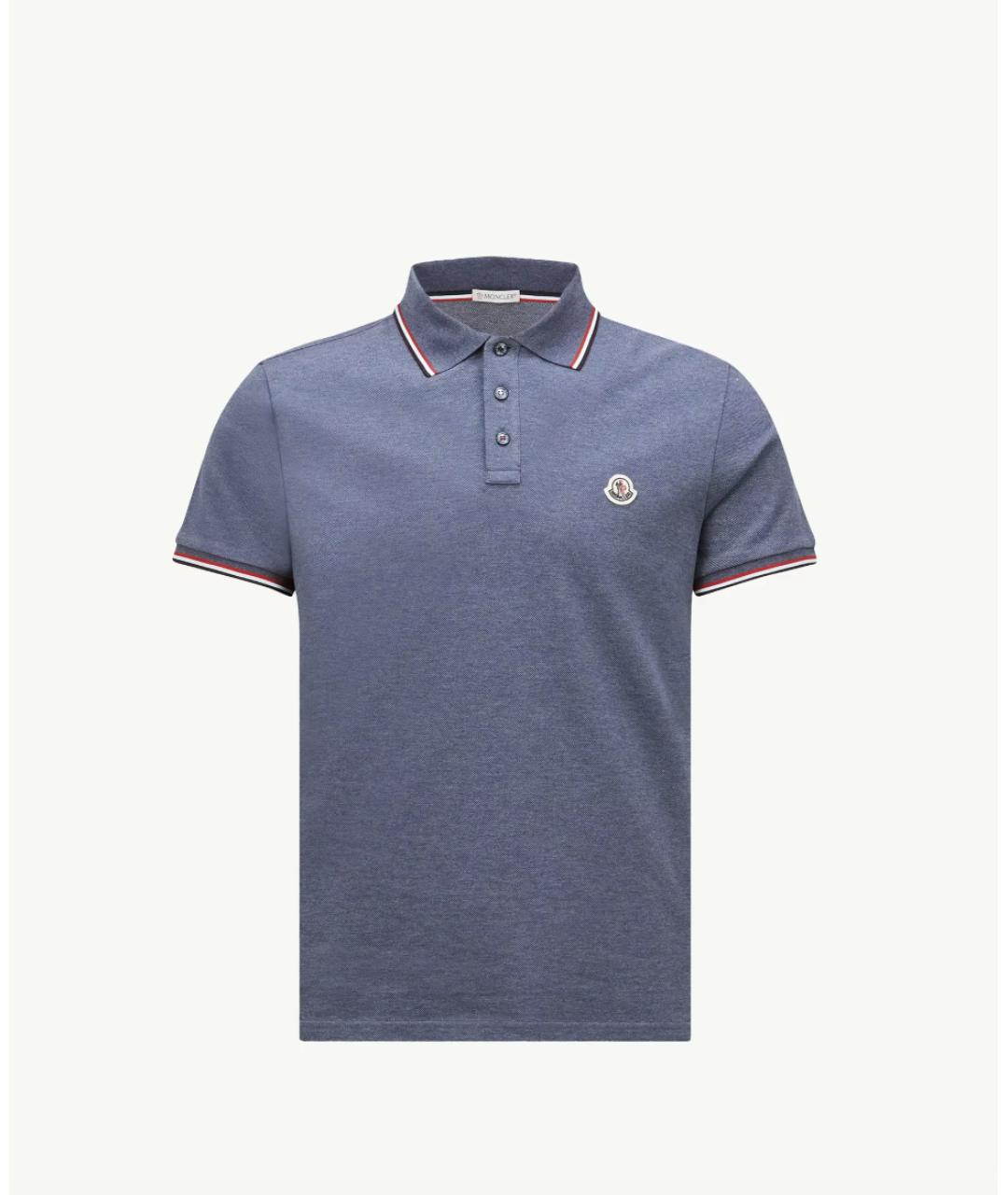 MONCLER Синее хлопковое поло с коротким рукавом, фото 6
