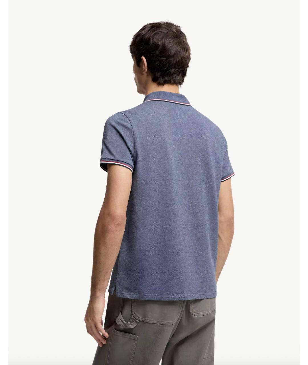 MONCLER Синее хлопковое поло с коротким рукавом, фото 5