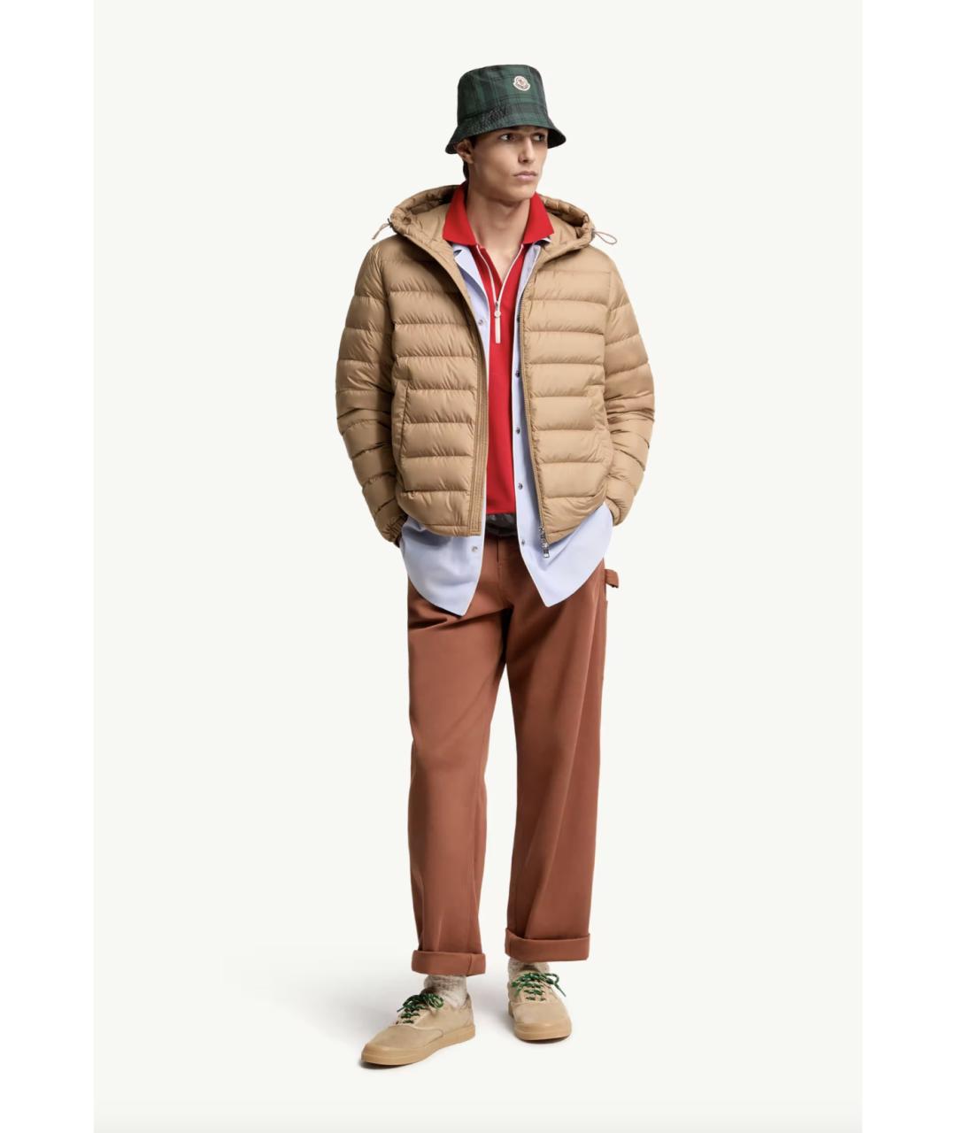 MONCLER Бежевый полиамидовый пуховик, фото 2
