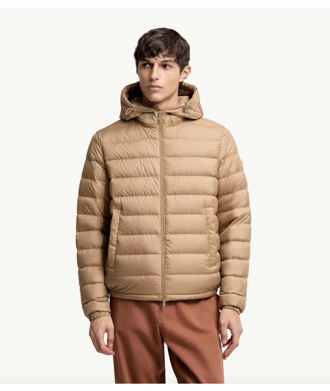 MONCLER Бежевый полиамидовый пуховик, фото 4