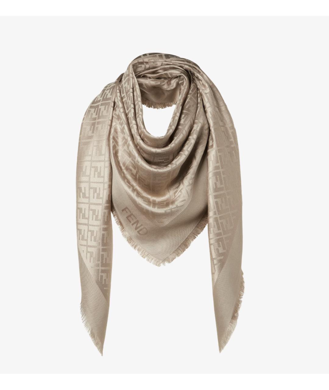 FENDI Бежевый шарф, фото 3