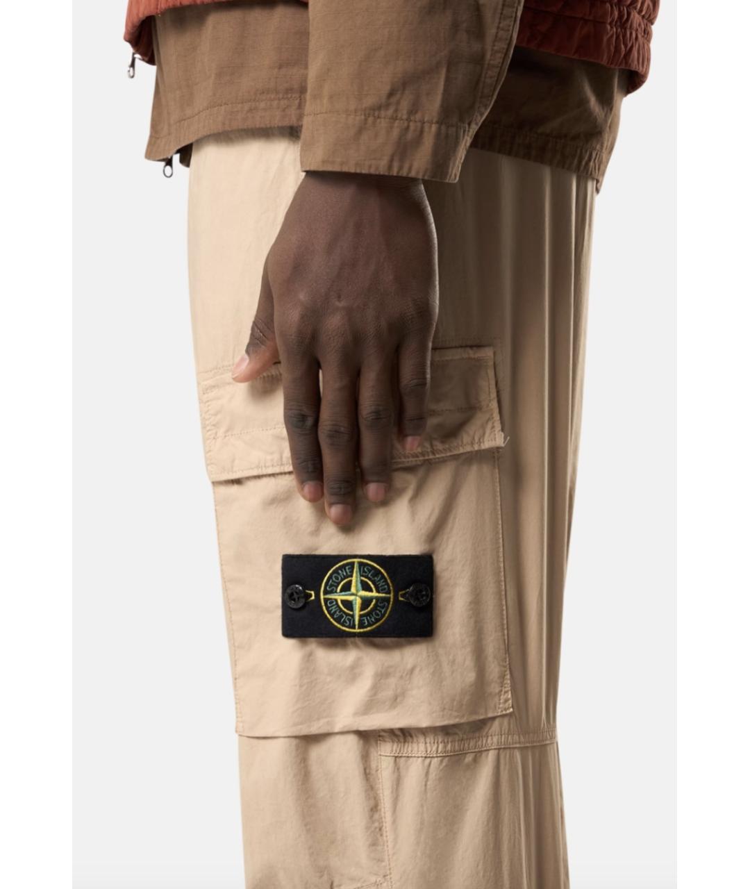 STONE ISLAND Бежевые хлопко-эластановые повседневные брюки, фото 3