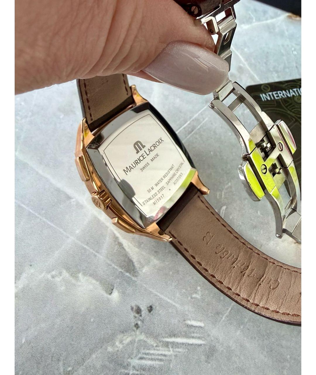 MAURICE LACROIX Коричневые позолоченные часы, фото 6