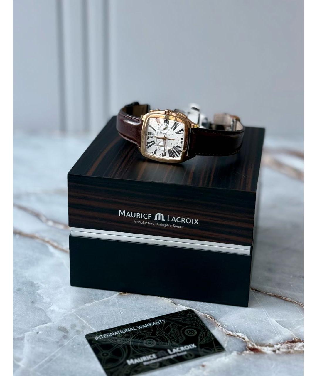 MAURICE LACROIX Коричневые позолоченные часы, фото 2