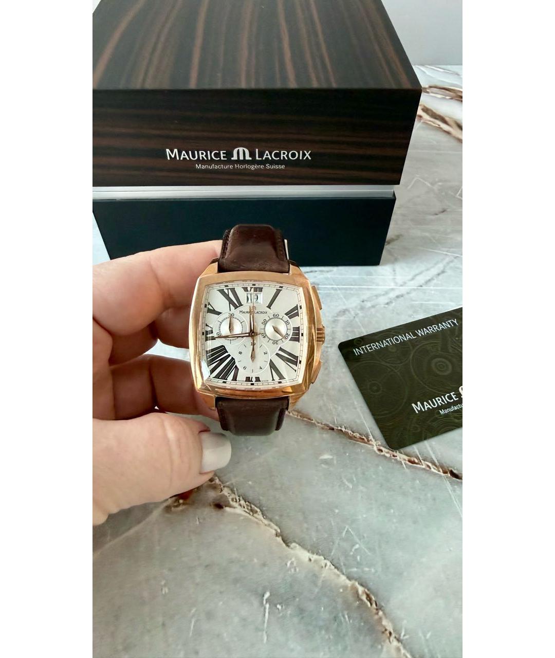 MAURICE LACROIX Коричневые позолоченные часы, фото 7