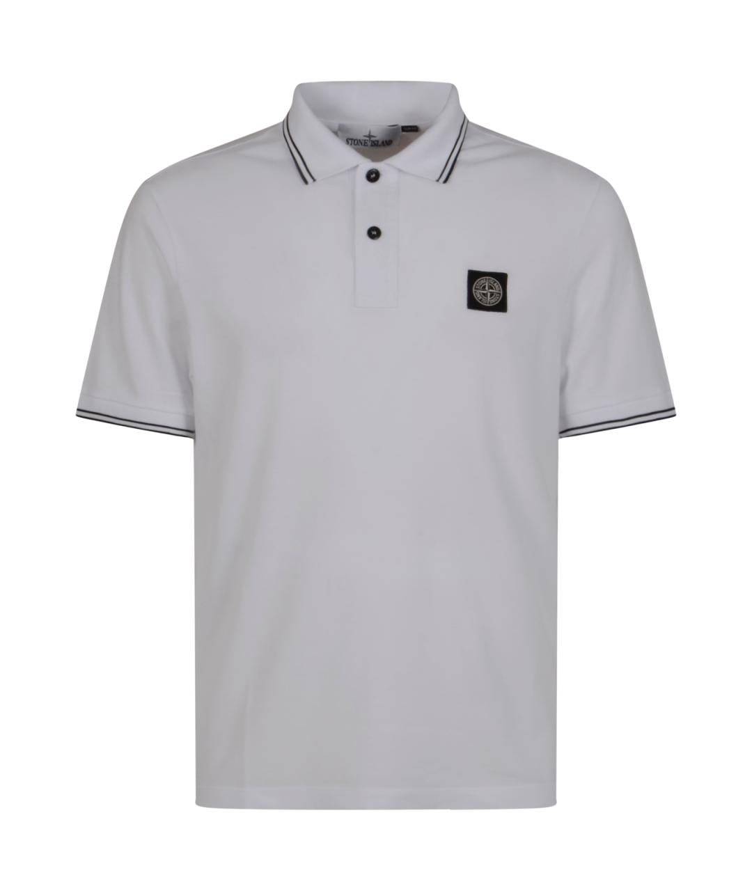 STONE ISLAND Белое хлопковое поло с коротким рукавом, фото 1