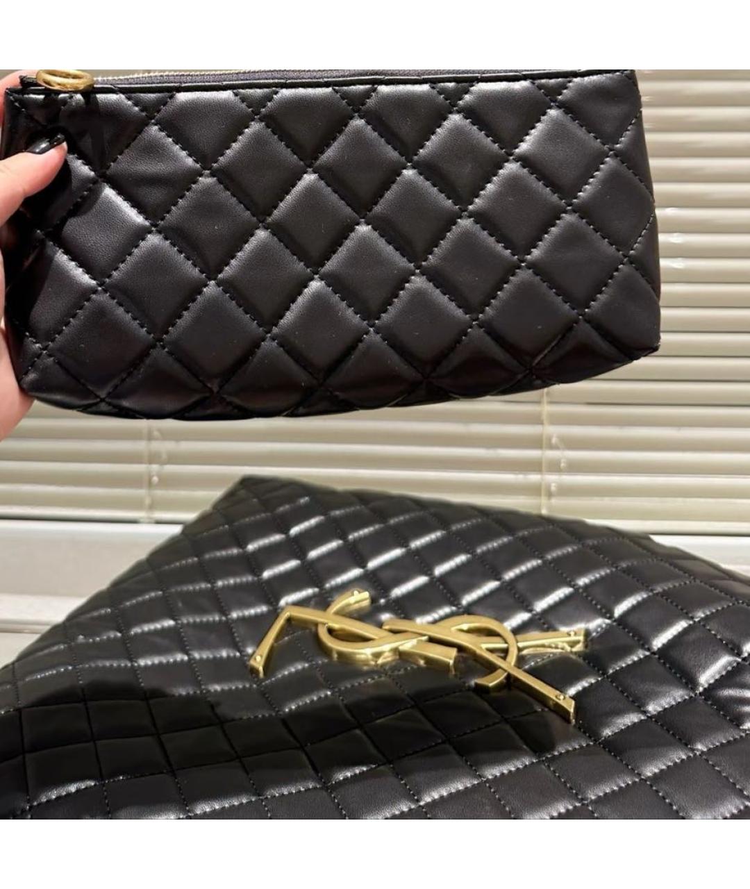 SAINT LAURENT Черная кожаная сумка тоут, фото 3