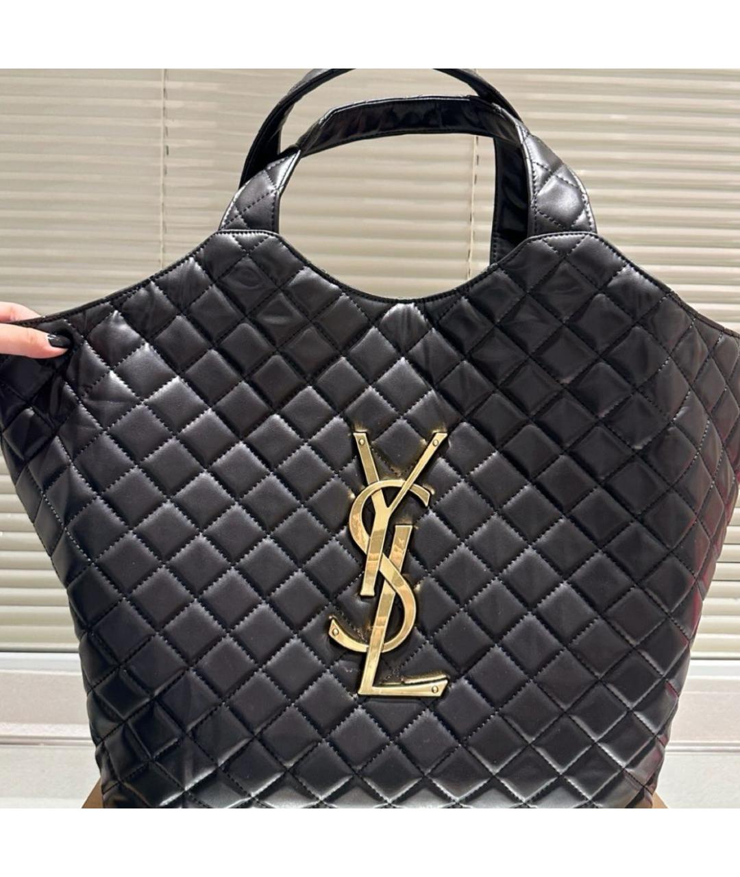 SAINT LAURENT Черная кожаная сумка тоут, фото 2