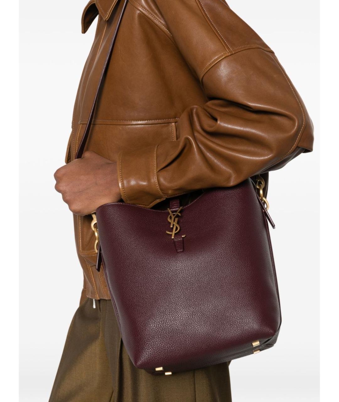 SAINT LAURENT Бордовая кожаная сумка через плечо, фото 4