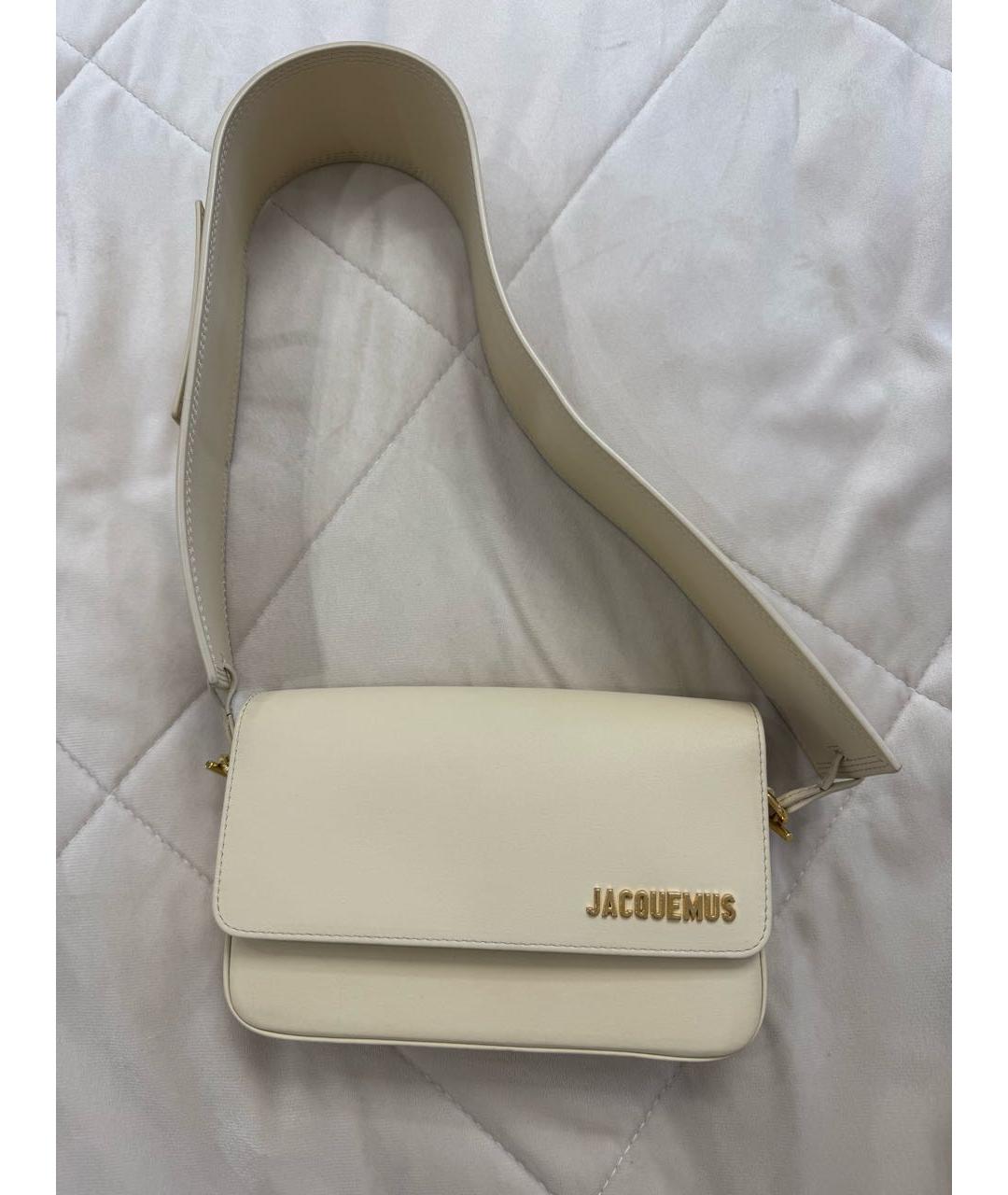JACQUEMUS Бежевая кожаная сумка с короткими ручками, фото 4