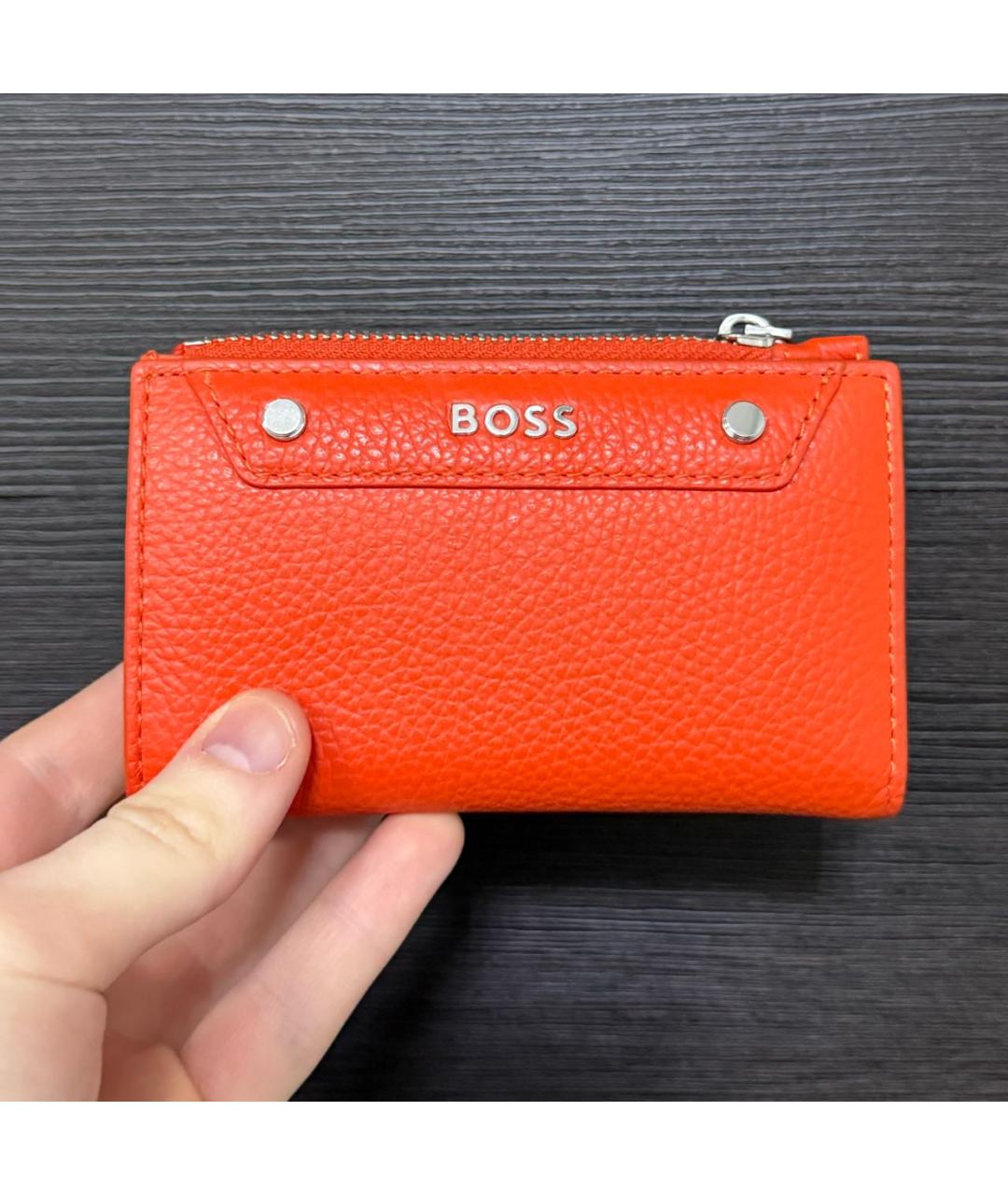 HUGO BOSS Оранжевый кожаный кошелек, фото 6
