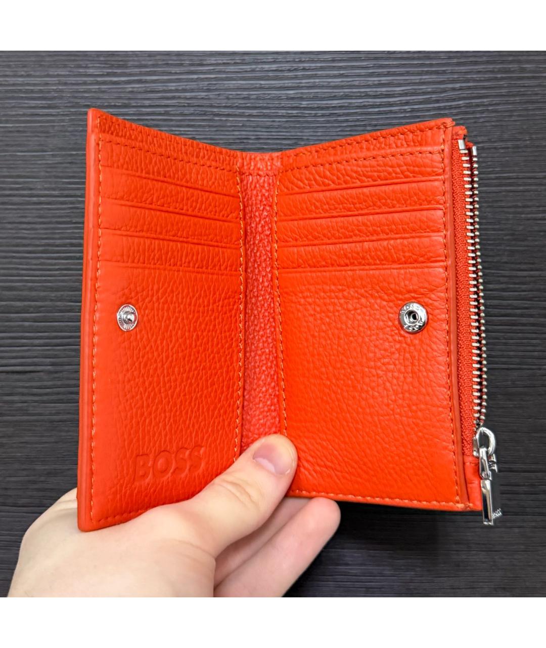 HUGO BOSS Оранжевый кожаный кошелек, фото 3